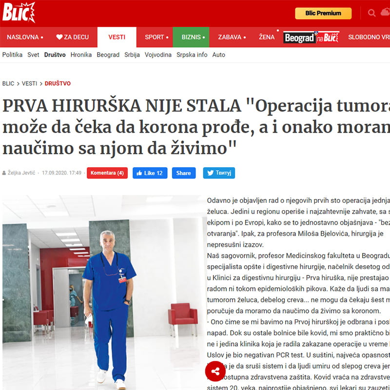 Blic press članak Dr Milos Bjelovic