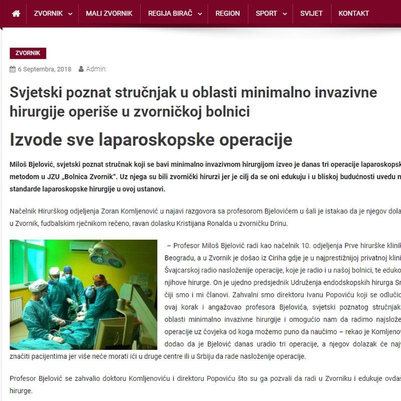 Infobirac zvornik press članak Dr Milos Bjelovic