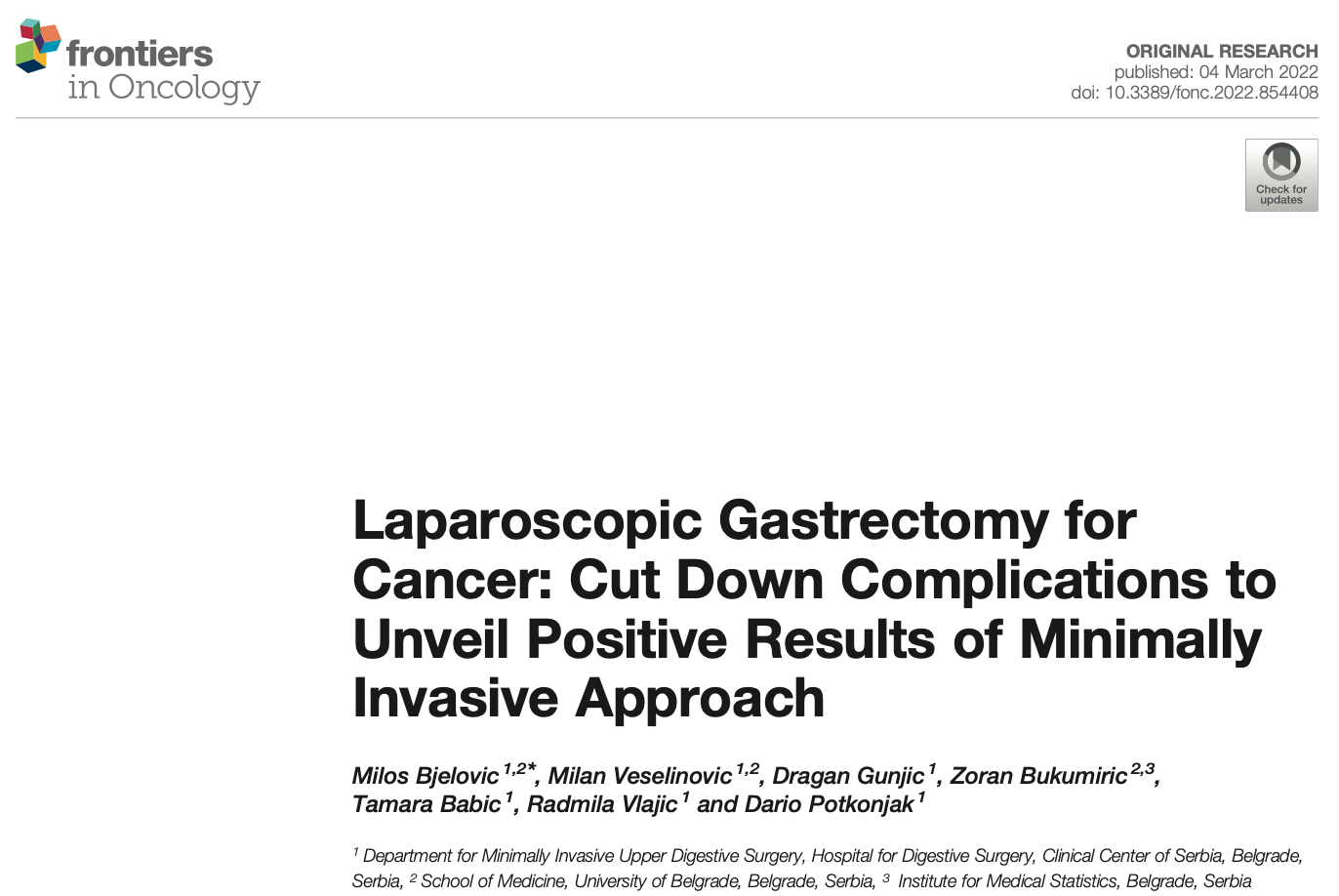 Laparoscopic Gastrectomy for Cancer