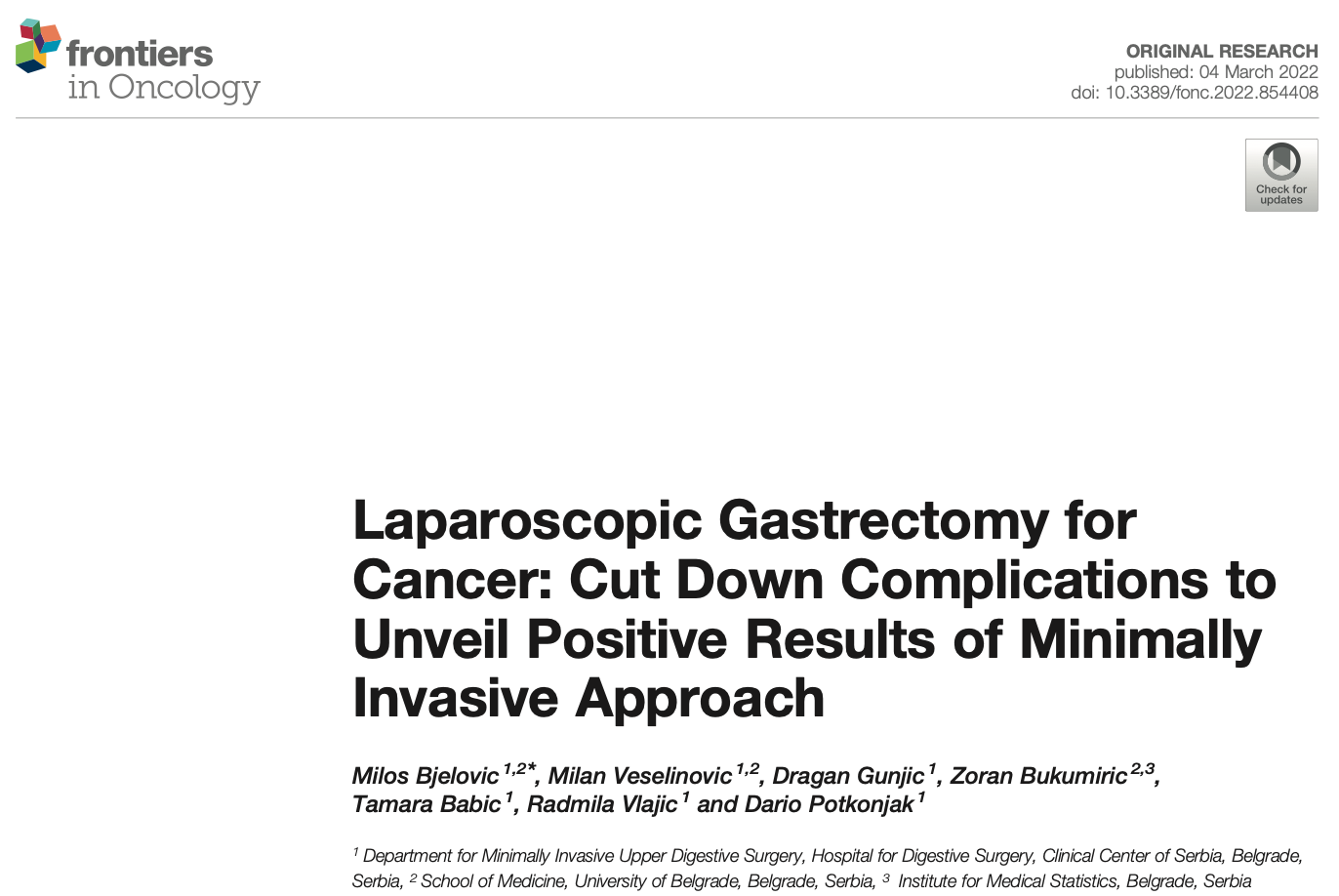 Laparoscopic gastrectomy for cancer